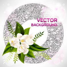 Vector fresh green spring background with flowers N5