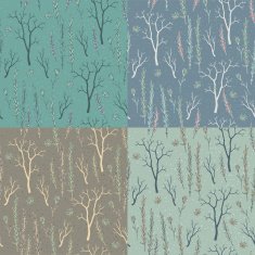 Set of 4 seamless textures with twigs and flowers