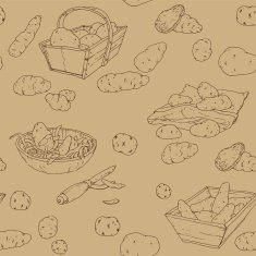 Hand drawn sketched seamless texture with potatoes