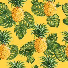 Pineapples and Tropical Leaves Background N2