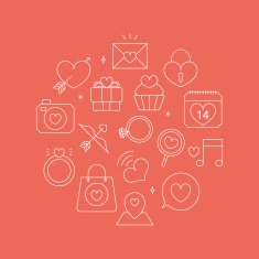 valentine's day line icon circle set N6