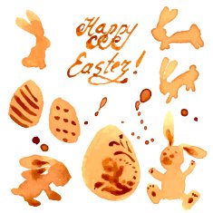 Easter Set of Labels Rabbits and Eggs