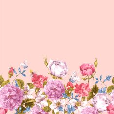 Floral Seamless Watercolor Border with Roses
