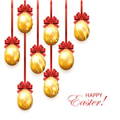 Golden Easter eggs with red bow