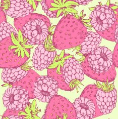 Sketch strawberry and raspberry in vintage style