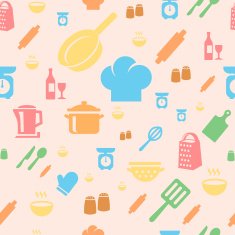 Seamless repetitive pattern with kitchen items in retro style