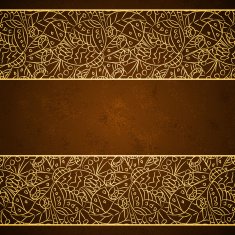 Card with gold floral ornament on brown grunge background N2