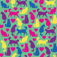Seamless pattern with cats and hearts