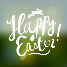 happy easter cute cartoon calligraphy blurred background vector illustration