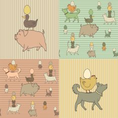 Set of 4 Easter seamless texture with farm animals and