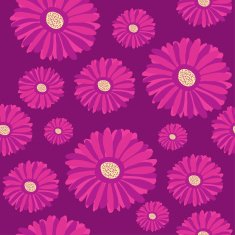Seamless pattern with purple gerbera flowers on dark background