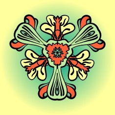 Stylized flower in orange and green color