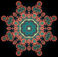 Red coloured ornamental mandala on black Vector art Vintage design