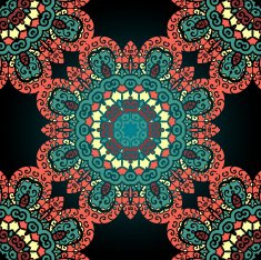 Red and green seamless ornamental pattern Vintage art element N2