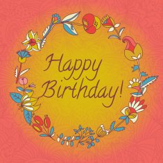 happy birthday greeting card circle floral frame N9