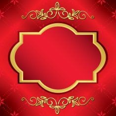 bright red card with center gold frame - vector