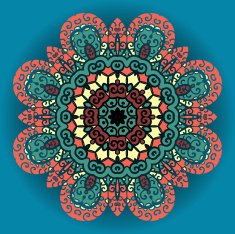 Green and red mandala ornament over azure background N2