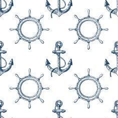Seamless pattern with hand drawn anchors and steering wheels N2