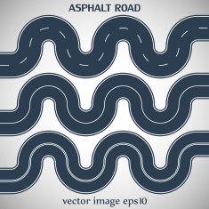 Set asphalt roads gray color with white marking