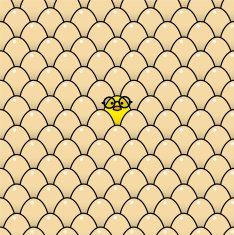 Yellow Chick in Round Spectacles amongst Brown Eggs