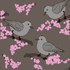 Birds sitting on a flowering branch Seamless pattern