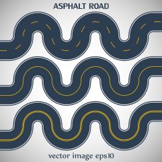 Set asphalt roads gray color with yellow marking
