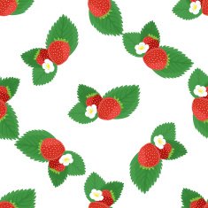 Vector seamless background pattern of strawberry surrounded with leaves and flowers
