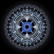 Computer generated illustration rendered fractal solar blue N7