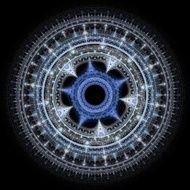 Computer generated illustration rendered fractal solar blue N8