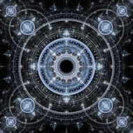 Computer generated illustration rendered fractal solar blue N9