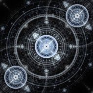 Computer generated illustration rendered fractal solar blue N10