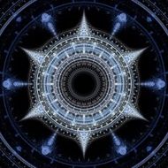 Computer generated illustration rendered fractal solar blue N11