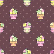 Cupcakes sweets seamless vector pattern N2