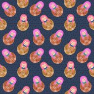 Modern funny cartoon long pink hair matryoshka (russian doll) pattern