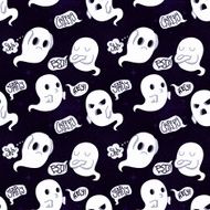 Ghost vector seamless pattern on dark violet background N2