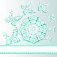 illustration background with butterflies and flower of lace