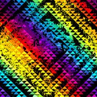 Black grunge triangles on rainbow background