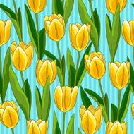 Yellow tulip seamless pattern blue background