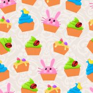Vector cute Easter seamless pattern with colorful cupcake