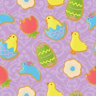 Seamless background with cute Easter themed cookies N3