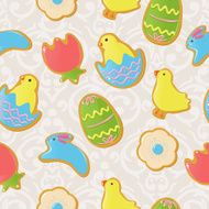 Seamless background with cute Easter themed cookies N4