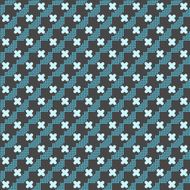 Colored geometrical pattern with blue cross shapes and dots