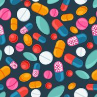 Medical seamless pattern with pills and capsules