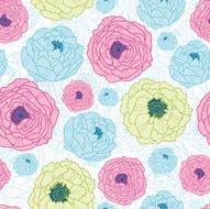 Line Art Flowers Seamless Pattern Background