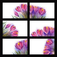 Painted watercolor card with violet flowers