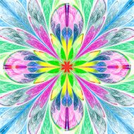 Multicolored symmetrical fractal flower in stained-glass window style N2