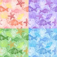 Set of sea hand drawn seamless pattern