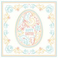 Happy Easter greeting card Lineart floral egg Vector illustration N2