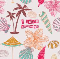 Background in retro style with palm trees on the beach