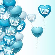Background with flying balloons in the shape of a heart